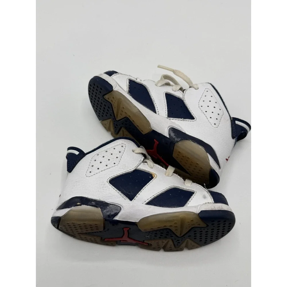 Jordan 6 Retro Olympic 384667-130 Toddler White Navy Size 7C
